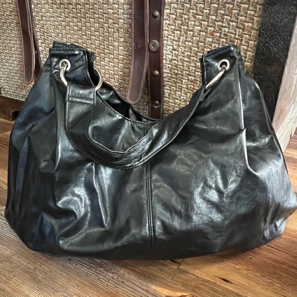 Black faux leather hobo Shoulder Bag